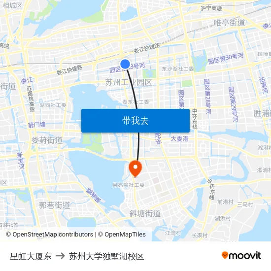 星虹大厦东 to 苏州大学独墅湖校区 map