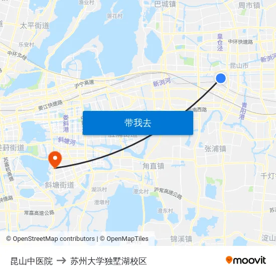 昆山中医院 to 苏州大学独墅湖校区 map