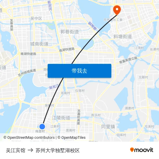吴江宾馆 to 苏州大学独墅湖校区 map