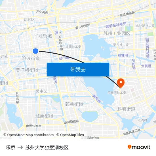 乐桥 to 苏州大学独墅湖校区 map