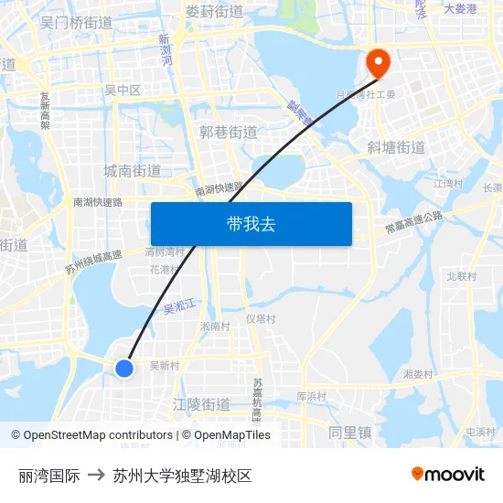 丽湾国际 to 苏州大学独墅湖校区 map