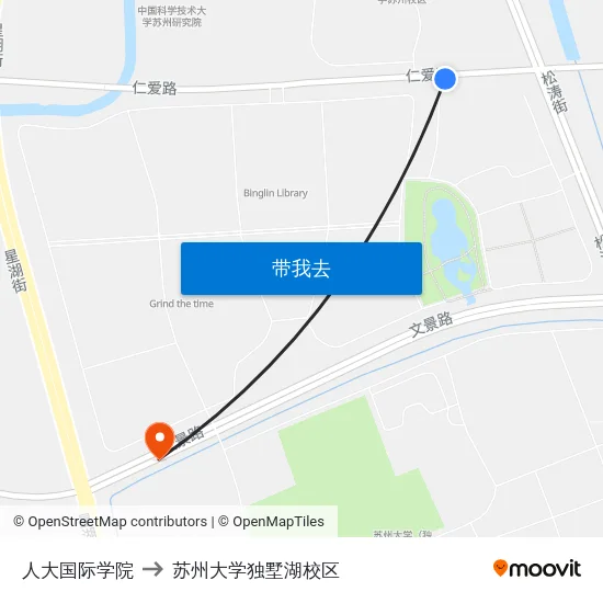 人大国际学院 to 苏州大学独墅湖校区 map