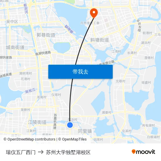 瑞仪五厂西门 to 苏州大学独墅湖校区 map