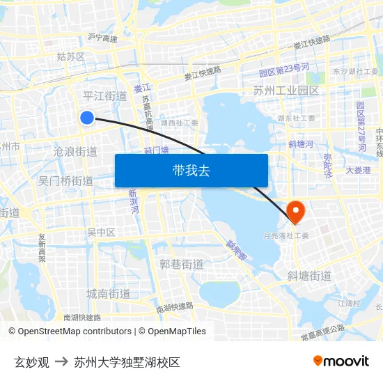 玄妙观 to 苏州大学独墅湖校区 map
