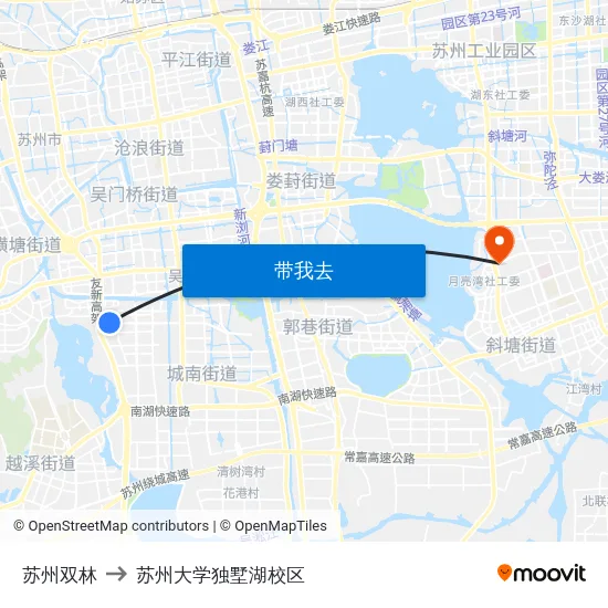 苏州双林 to 苏州大学独墅湖校区 map