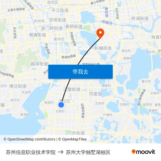 苏州信息职业技术学院 to 苏州大学独墅湖校区 map