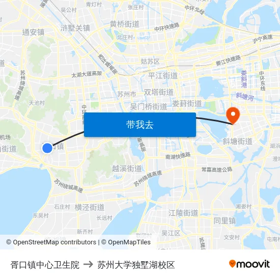胥口镇中心卫生院 to 苏州大学独墅湖校区 map