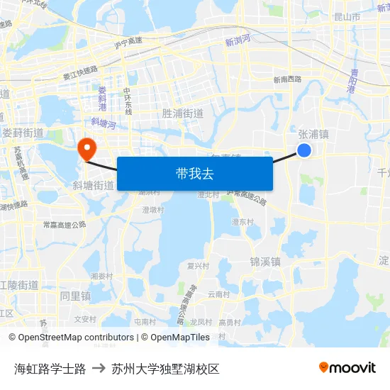 海虹路学士路 to 苏州大学独墅湖校区 map