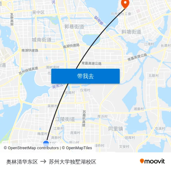 奥林清华东区 to 苏州大学独墅湖校区 map