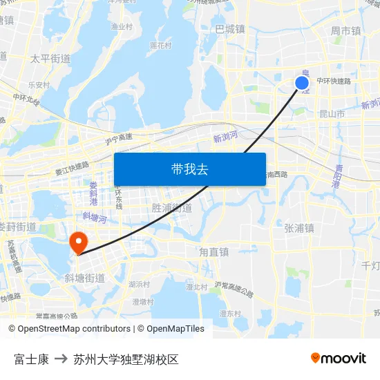 富士康 to 苏州大学独墅湖校区 map