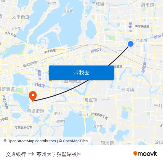 交通银行 to 苏州大学独墅湖校区 map