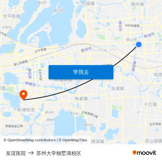 友谊医院 to 苏州大学独墅湖校区 map