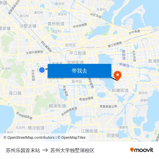 苏州乐园首末站 to 苏州大学独墅湖校区 map
