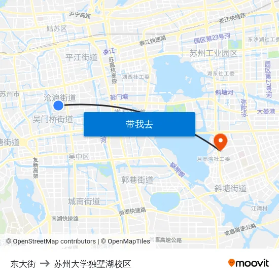 东大街 to 苏州大学独墅湖校区 map