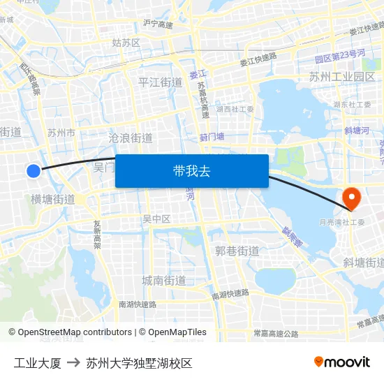 工业大厦 to 苏州大学独墅湖校区 map