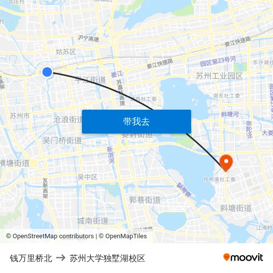 钱万里桥北 to 苏州大学独墅湖校区 map