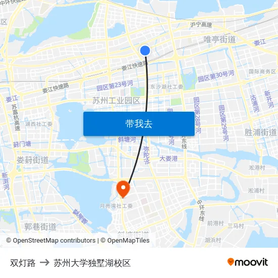 双灯路 to 苏州大学独墅湖校区 map