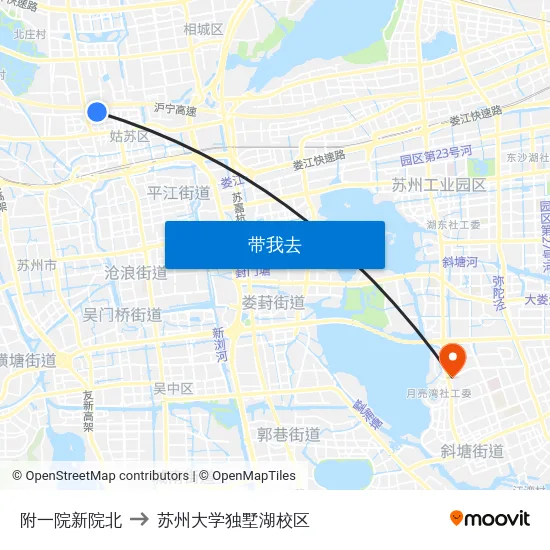 附一院新院北 to 苏州大学独墅湖校区 map