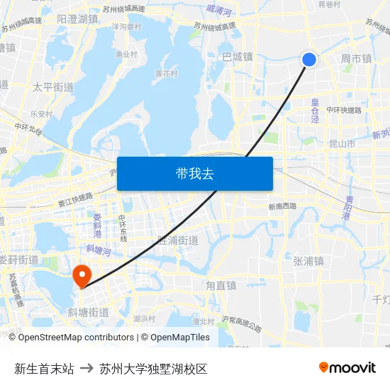 新生首末站 to 苏州大学独墅湖校区 map