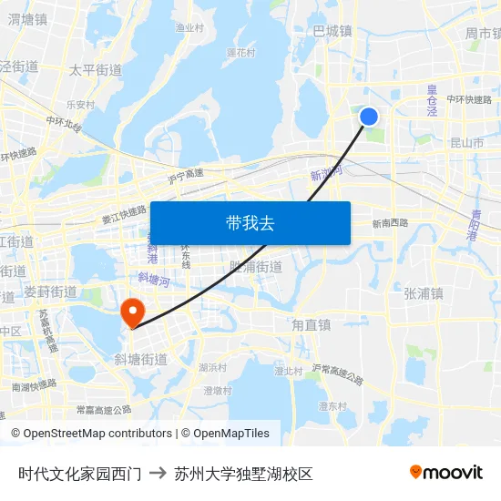 时代文化家园西门 to 苏州大学独墅湖校区 map