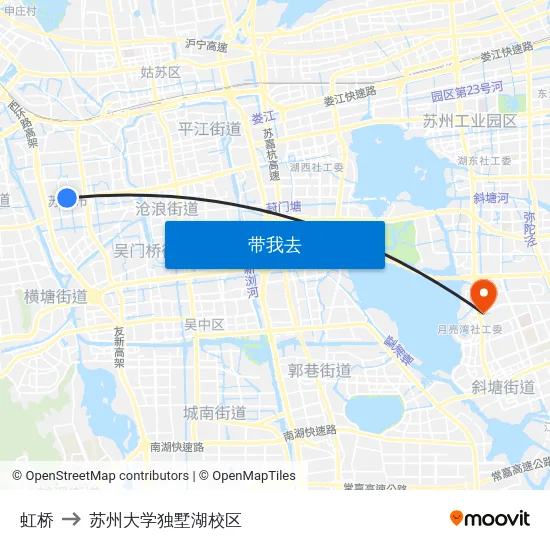 虹桥 to 苏州大学独墅湖校区 map
