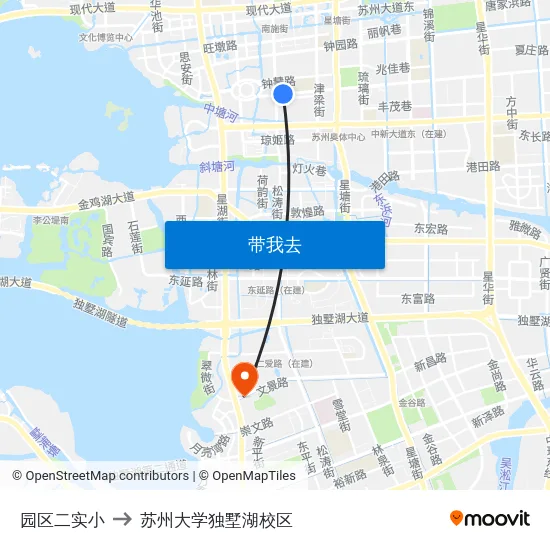 园区二实小 to 苏州大学独墅湖校区 map