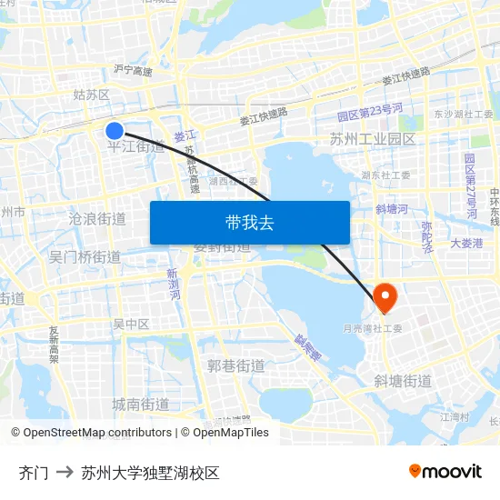 齐门 to 苏州大学独墅湖校区 map