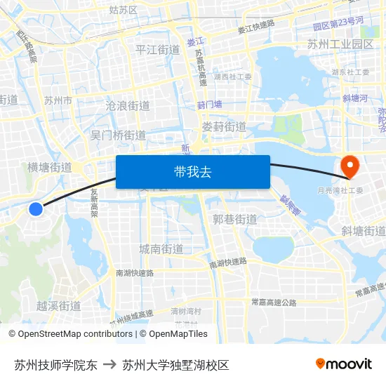 苏州技师学院东 to 苏州大学独墅湖校区 map