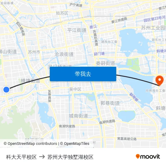 科大天平校区 to 苏州大学独墅湖校区 map