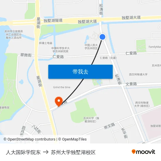 人大国际学院东 to 苏州大学独墅湖校区 map