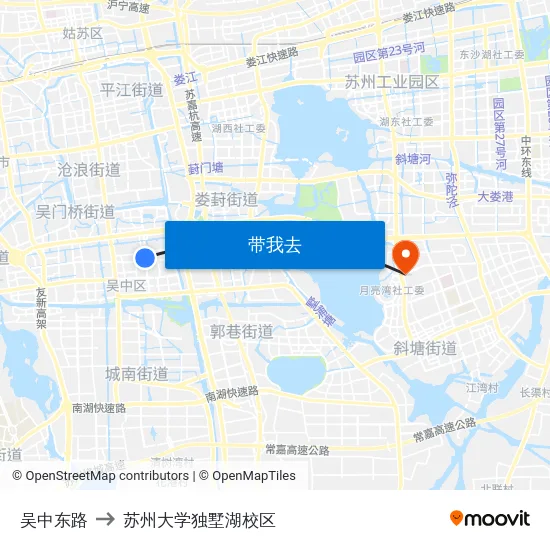 吴中东路 to 苏州大学独墅湖校区 map
