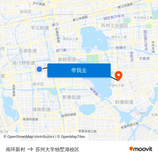 南环新村 to 苏州大学独墅湖校区 map