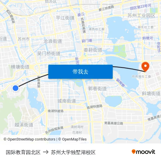 国际教育园北区 to 苏州大学独墅湖校区 map