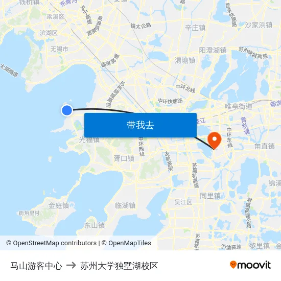 马山游客中心 to 苏州大学独墅湖校区 map
