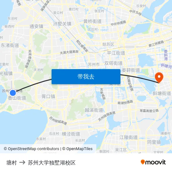 塘村 to 苏州大学独墅湖校区 map
