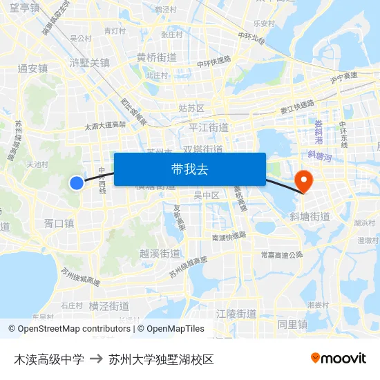木渎高级中学 to 苏州大学独墅湖校区 map