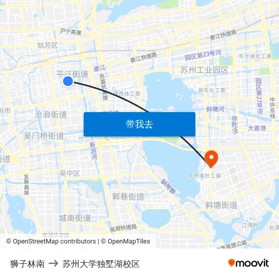 狮子林南 to 苏州大学独墅湖校区 map