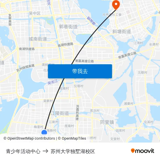 青少年活动中心 to 苏州大学独墅湖校区 map