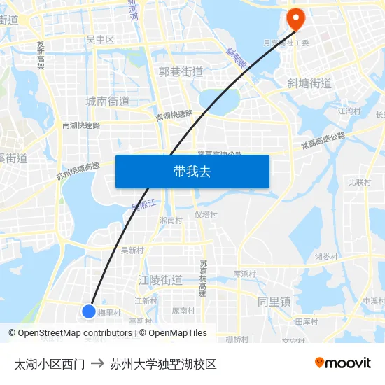 太湖小区西门 to 苏州大学独墅湖校区 map