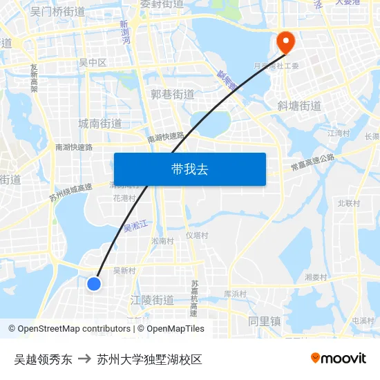 吴越领秀东 to 苏州大学独墅湖校区 map