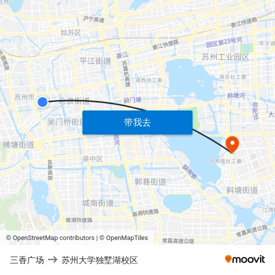 三香广场 to 苏州大学独墅湖校区 map