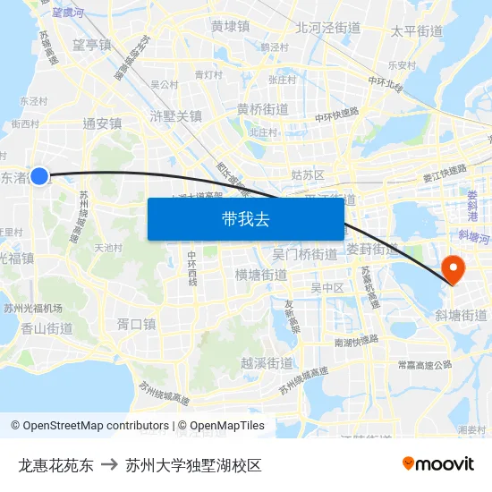 龙惠花苑东 to 苏州大学独墅湖校区 map