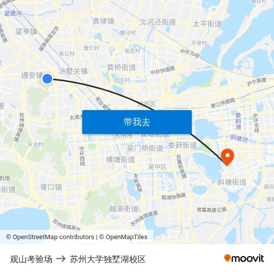 观山考验场 to 苏州大学独墅湖校区 map