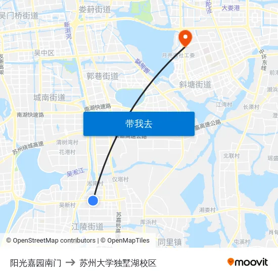 阳光嘉园南门 to 苏州大学独墅湖校区 map