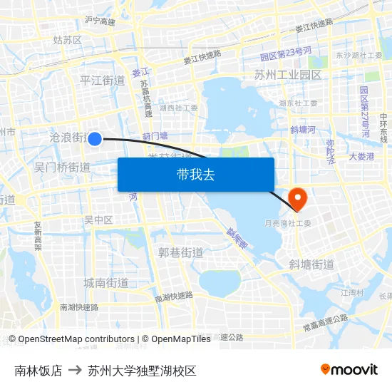 南林饭店 to 苏州大学独墅湖校区 map