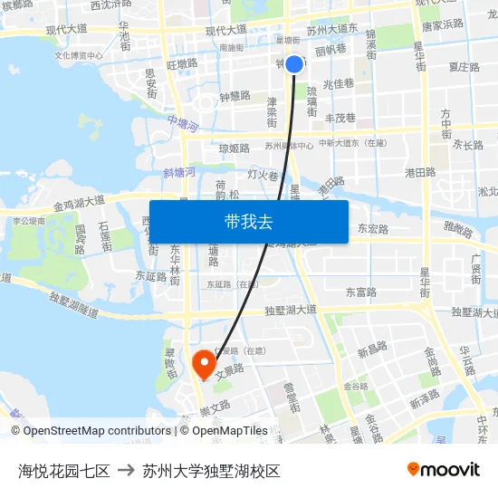 海悦花园七区 to 苏州大学独墅湖校区 map