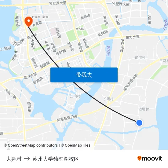 大姚村 to 苏州大学独墅湖校区 map