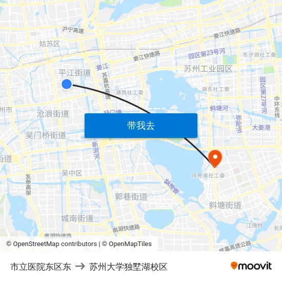 市立医院东区东 to 苏州大学独墅湖校区 map