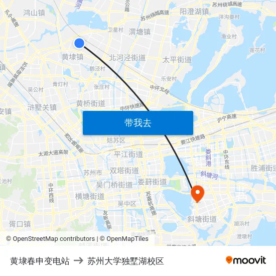 黄埭春申变电站 to 苏州大学独墅湖校区 map