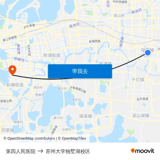 第四人民医院 to 苏州大学独墅湖校区 map